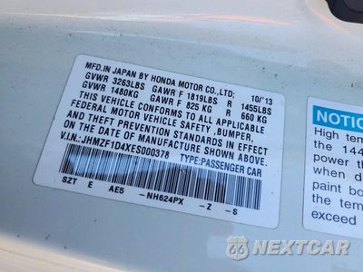 Zdjęcie 12 z 12 samochodu: 2014 HONDA CR-Z VIN:JHMZF1D4XES000378 - miniatura