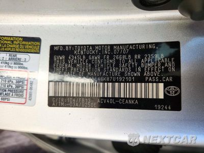 Zdjęcie 12 z 12 samochodu: 2007 TOYOTA CAMRY CE VIN:4T1BE46K87U192101 - miniatura