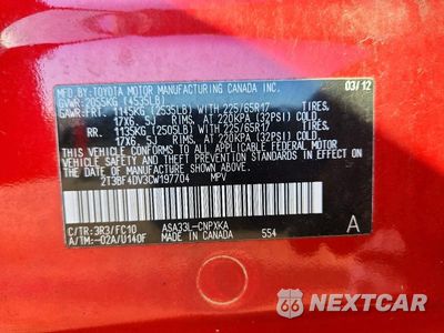 Zdjęcie 12 z 12 samochodu: 2012 TOYOTA RAV4 BASE VIN:2T3BF4DV3CW197704 - miniatura