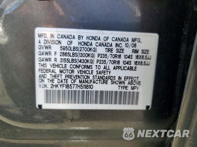 Zdjęcie 13 z 13 samochodu: 2007 HONDA PILOT EX-L VIN:2HKYF18577H511810 - miniatura