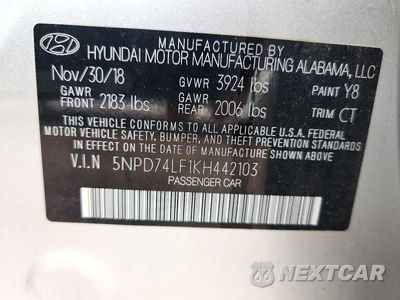 Zdjęcie 12 z 12 samochodu: 2019 HYUNDAI ELANTRA SE VIN:5NPD74LF1KH442103 - miniatura