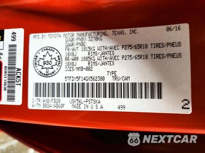 Zdjęcie 12 z 12 samochodu: 2016 TOYOTA TUNDRA SR5 VIN:5TFDY5F14GX562380 - miniatura
