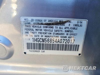 Zdjęcie 12 z 12 samochodu: 2004 HONDA ACCORD EX VIN:1HGCM56854A072017 - miniatura