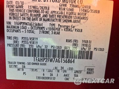 Zdjęcie 12 z 12 samochodu: 2010 FORD TAURUS LIMITED VIN:1FAHP2FW7AG156864 - miniatura