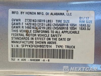 Zdjęcie 13 z 13 samochodu: 2017 HONDA RIDGELINE RTL VIN:5FPYK3F63HB027014 - miniatura