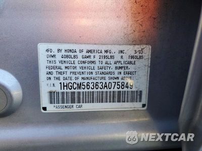 Zdjęcie 12 z 12 samochodu: 2003 HONDA ACCORD LX VIN:1HGCM56363A075849 - miniatura
