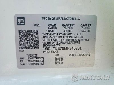Zdjęcie 12 z 12 samochodu: 2021 CHEVROLET SILV1500 4 VIN:1GC4YLE78MF245231 - miniatura