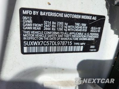 Zdjęcie 12 z 12 samochodu: 2013 BMW X3 XDRIVE35I VIN:5UXWX7C57DL978715 - miniatura