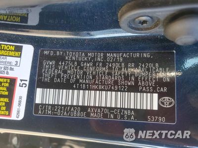 Zdjęcie 12 z 12 samochodu: 2019 TOYOTA CAMRY LE VIN:4T1B11HK8KU749122 - miniatura