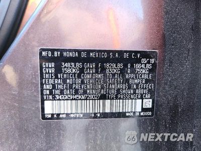 Zdjęcie 12 z 12 samochodu: 2019 HONDA FIT LX VIN:3HGGK5H45KM729027 - miniatura