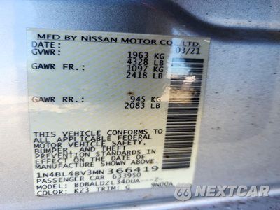 Zdjęcie 12 z 12 samochodu: 2021 NISSAN ALTIMA S VIN:1N4BL4BV3MN366419 - miniatura