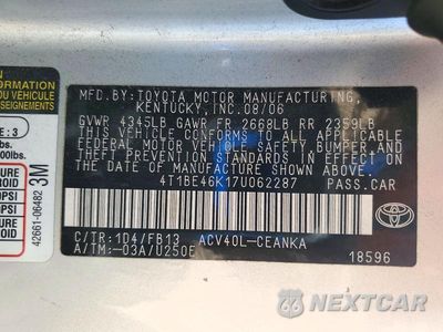 Zdjęcie 12 z 12 samochodu: 2007 TOYOTA CAMRY CE VIN:4T1BE46K17U062287 - miniatura