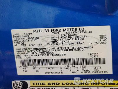 Zdjęcie 12 z 12 samochodu: 2012 FORD F150 SUPERCREW VIN:1FTFW1EF0CFB92288 - miniatura
