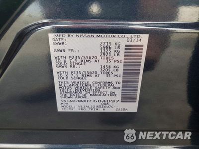 Zdjęcie 13 z 13 samochodu: 2014 NISSAN PATHFINDER S VIN:5N1AR2MNXEC684097 - miniatura