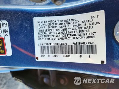 Zdjęcie 12 z 12 samochodu: 2011 HONDA CIVIC LX VIN:2HGFA1F59BH549020 - miniatura