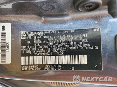 Zdjęcie 12 z 12 samochodu: 2007 TOYOTA TUNDRA SR5 VIN:5TFBV54197X005225 - miniatura