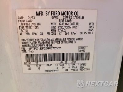 Zdjęcie 12 z 12 samochodu: 2013 FORD F150 SUPER CAB VIN:1FTFX1EF2DKE72302 - miniatura