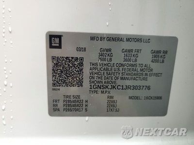 Zdjęcie 14 z 14 samochodu: 2018 CHEVROLET SUBURBAN K1500 PREMIER VIN:1GNSKJKC1JR303776 - miniatura