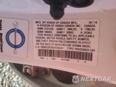 Zdjęcie 12 z 12 samochodu: 2018 HONDA CIVIC LX VIN:2HGFC2F54JH556522 - miniatura