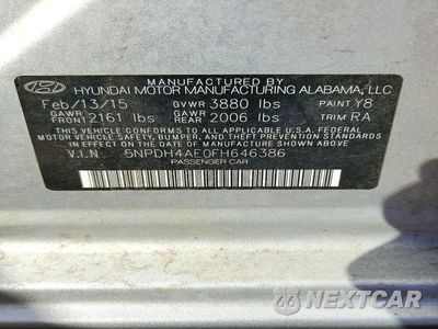 Zdjęcie 12 z 12 samochodu: 2015 HYUNDAI ELANTRA SE VIN:5NPDH4AE0FH646386 - miniatura