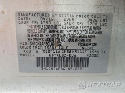 Zdjęcie 12 z 12 samochodu: 2016 NISSAN VERSA 1.6 SV VIN:3N1CN7AP8GL894252 - miniatura