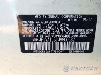 Zdjęcie 12 z 12 samochodu: 2018 SUBARU WRX LIMITED VIN:JF1VA1L61J8800582 - miniatura