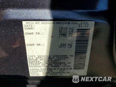 Zdjęcie 12 z 12 samochodu: 2013 NISSAN ALTIMA 2.5 VIN:1N4AL3AP3DN473978 - miniatura