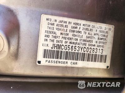 Zdjęcie 12 z 12 samochodu: 2000 HONDA ACCORD EX VIN:JHMCG5653YC028313 - miniatura