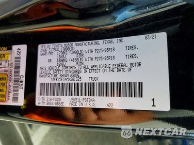 Zdjęcie 12 z 12 samochodu: 2021 TOYOTA TUNDRA CREWMAX SR5 VIN:5TFEY5F14MX281325 - miniatura