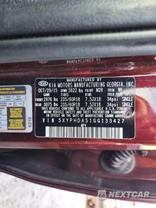 Zdjęcie 13 z 13 samochodu: 2016 KIA SORENTO VIN:5XYPHDA51GG133427 - miniatura
