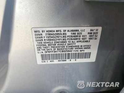 Zdjęcie 14 z 14 samochodu: 2012 HONDA PILOT EXLN VIN:5FNYF3H77CB025942 - miniatura