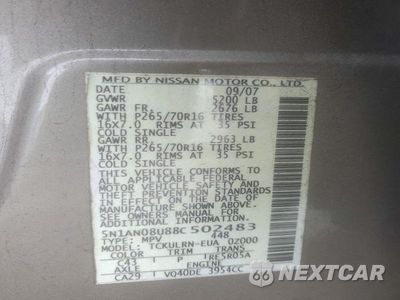 Zdjęcie 13 z 13 samochodu: 2008 NISSAN XTERRA X VIN:5N1AN08U88C502483 - miniatura