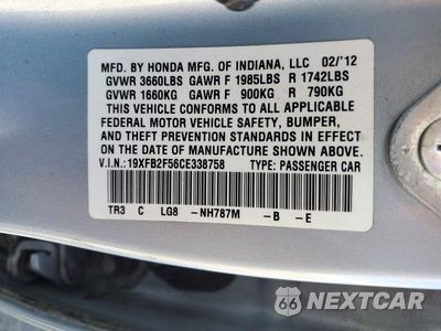 Zdjęcie 12 z 12 samochodu: 2012 HONDA CIVIC LX VIN:19XFB2F56CE338758 - miniatura