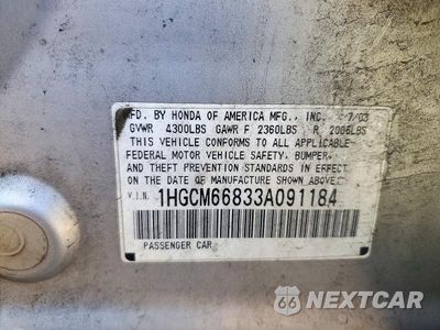 Zdjęcie 12 z 12 samochodu: 2003 HONDA ACCORD EX VIN:1HGCM66833A091184 - miniatura