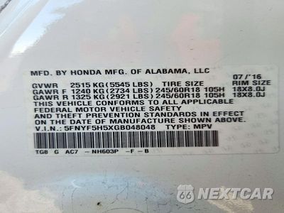 Zdjęcie 13 z 13 samochodu: 2016 HONDA PILOT EXL VIN:5FNYF5H5XGB048048 - miniatura