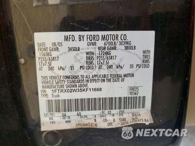 Zdjęcie 12 z 12 samochodu: 2005 FORD F150 VIN:1FTRX02W35KF11668 - miniatura