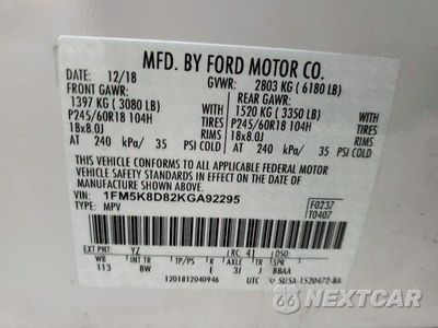 Zdjęcie 13 z 13 samochodu: 2019 FORD EXPLORER XLT VIN:1FM5K8D82KGA92295 - miniatura