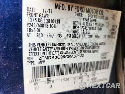 Zdjęcie 14 z 14 samochodu: 2012 FORD EDGE SE VIN:2FMDK3G96CBA67122 - miniatura