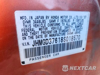 Zdjęcie 12 z 12 samochodu: 2008 HONDA FIT SPORT VIN:JHMGD37618S018570 - miniatura
