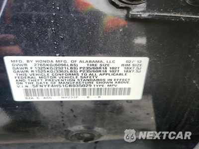 Zdjęcie 13 z 13 samochodu: 2012 HONDA PILOT EXL VIN:5FNYF4H51CB035029 - miniatura