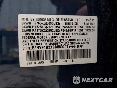 Zdjęcie 13 z 13 samochodu: 2011 HONDA PILOT LX VIN:5FNYF4H2XBB089207 - miniatura
