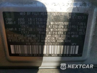 Zdjęcie 13 z 13 samochodu: 2012 SUBARU OUTBACK 3.6R LIMITED VIN:4S4BRDKC0C2241171 - miniatura