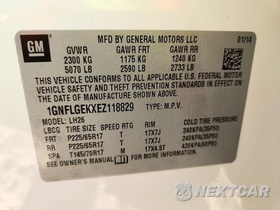 Zdjęcie 14 z 14 samochodu: 2014 CHEVROLET EQUINOX LT VIN:1GNFLGEKXEZ118829 - miniatura