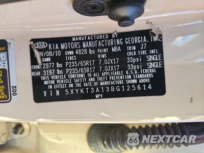 Zdjęcie 13 z 13 samochodu: 2011 KIA SORENTO VIN:5XYKT3A13BG125614 - miniatura