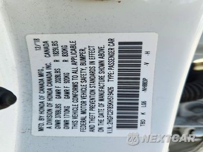 Zdjęcie 12 z 12 samochodu: 2019 HONDA CIVIC SPORT VIN:2HGFC2F85KH519426 - miniatura