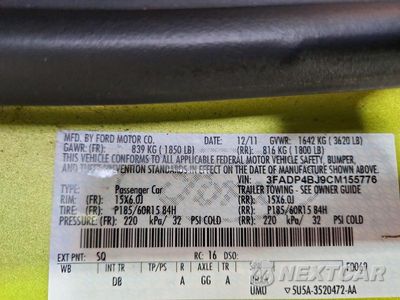 Zdjęcie 12 z 12 samochodu: 2012 FORD FIESTA SE VIN:3FADP4BJ9CM155776 - miniatura