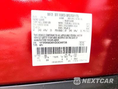 Zdjęcie 13 z 13 samochodu: 2016 FORD EXPLORER XLT VIN:1FM5K8D8XGGC99735 - miniatura