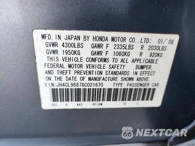 Zdjęcie 12 z 12 samochodu: 2008 ACURA TSX VIN:JH4CL96878C021670 - miniatura
