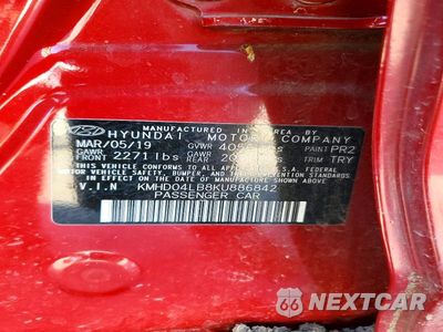 Zdjęcie 12 z 12 samochodu: 2019 HYUNDAI ELANTRA SPORT VIN:KMHD04LB8KU886842 - miniatura