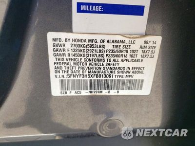 Zdjęcie 12 z 12 samochodu: 2015 HONDA PILOT EXL VIN:5FNYF3H5XFB013061 - miniatura